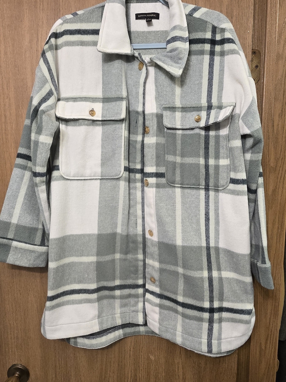 Banana Republic Kids Gray & White Plaid Shirt Jacket